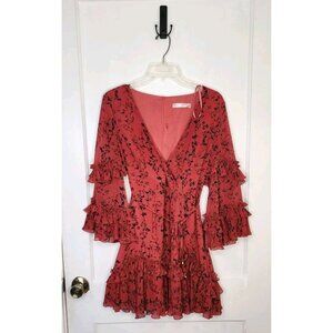 Saints + Secrets Red Floral Ruffle Mini Dress Size Medium